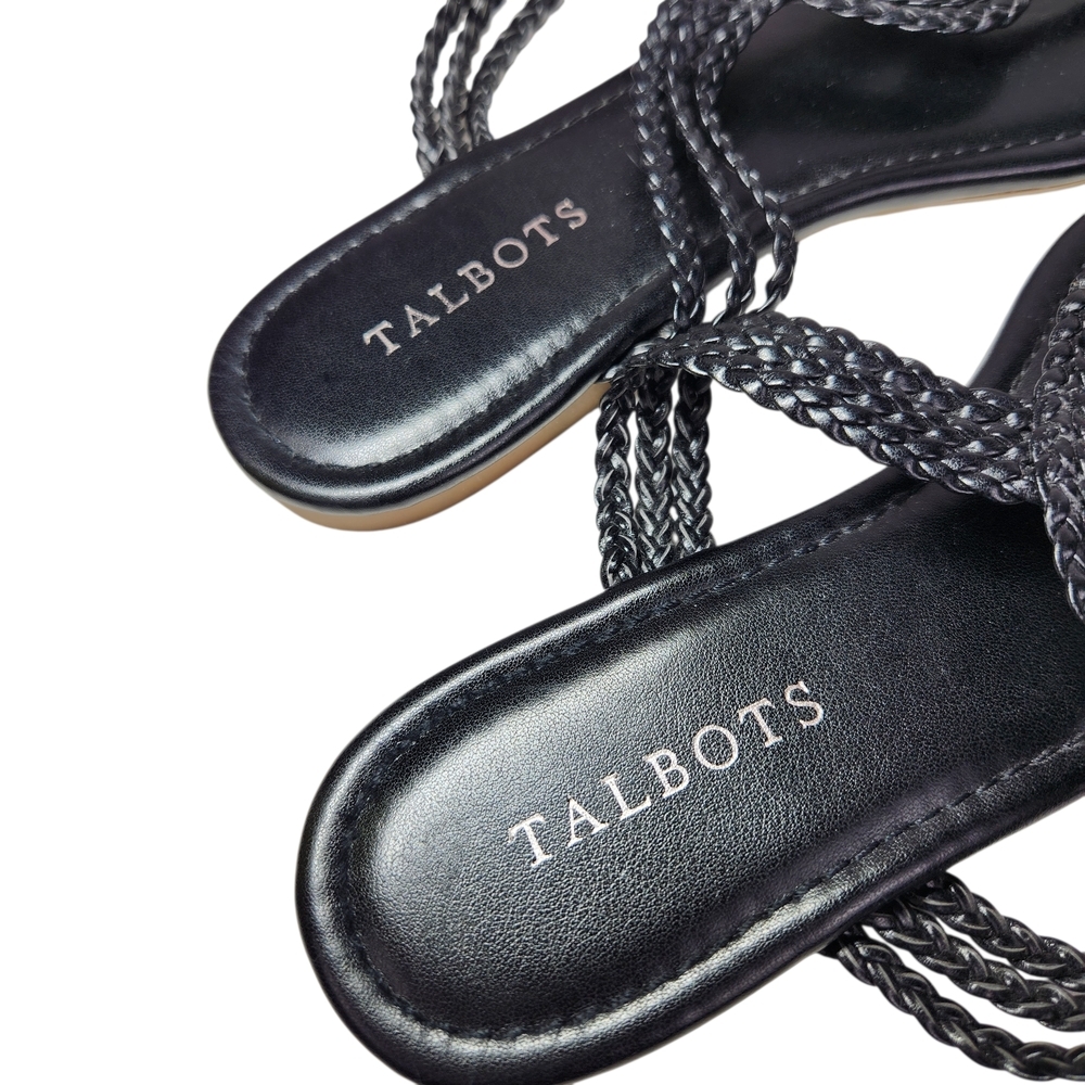 Talbots Braided Thong Sandals Size 8 Black Vegan Leather Slip-On Flat Casual - Picture 4 of 6